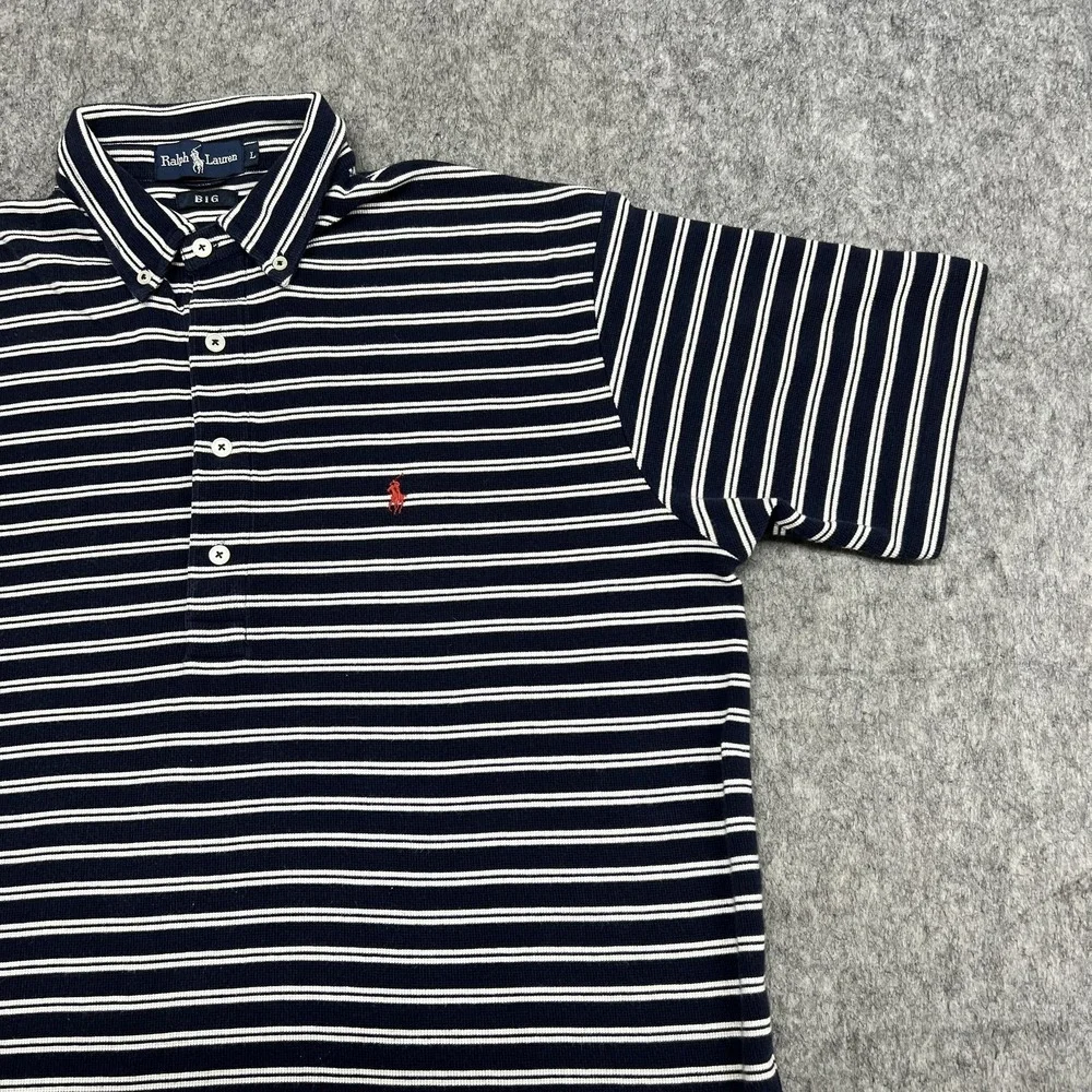Vintage Polo Ralph‎ Lauren Polo Shirt Mens L Blue Big Stripe Button Down Pony